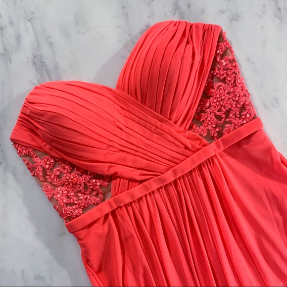 La Femme Coral Pink Evening Gown Prom Dress - Picture 11 of 16
